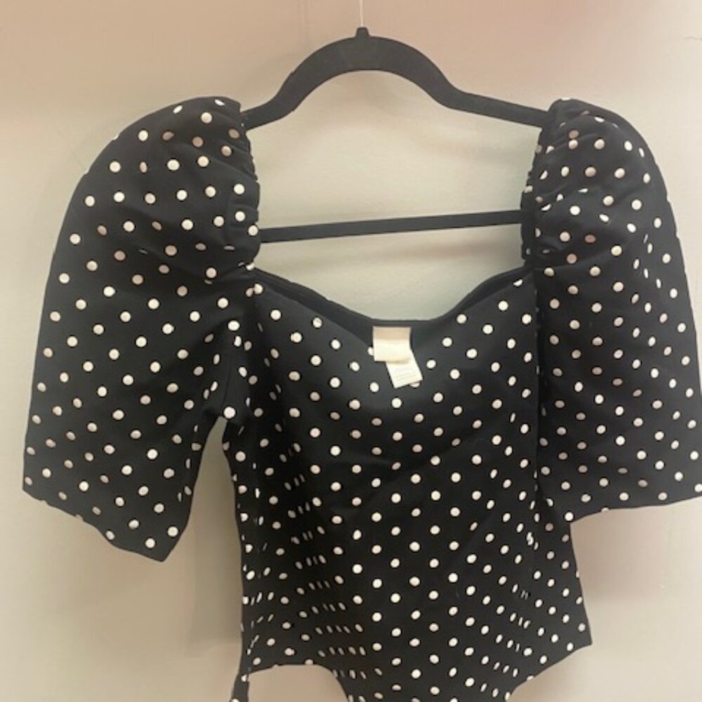 H&M: White and Black Polka Dot Top